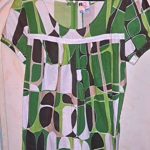 ROXY Dress Green Multi Color Cotton Sz 9 Worn Once Very Cute Fit, Style, Length